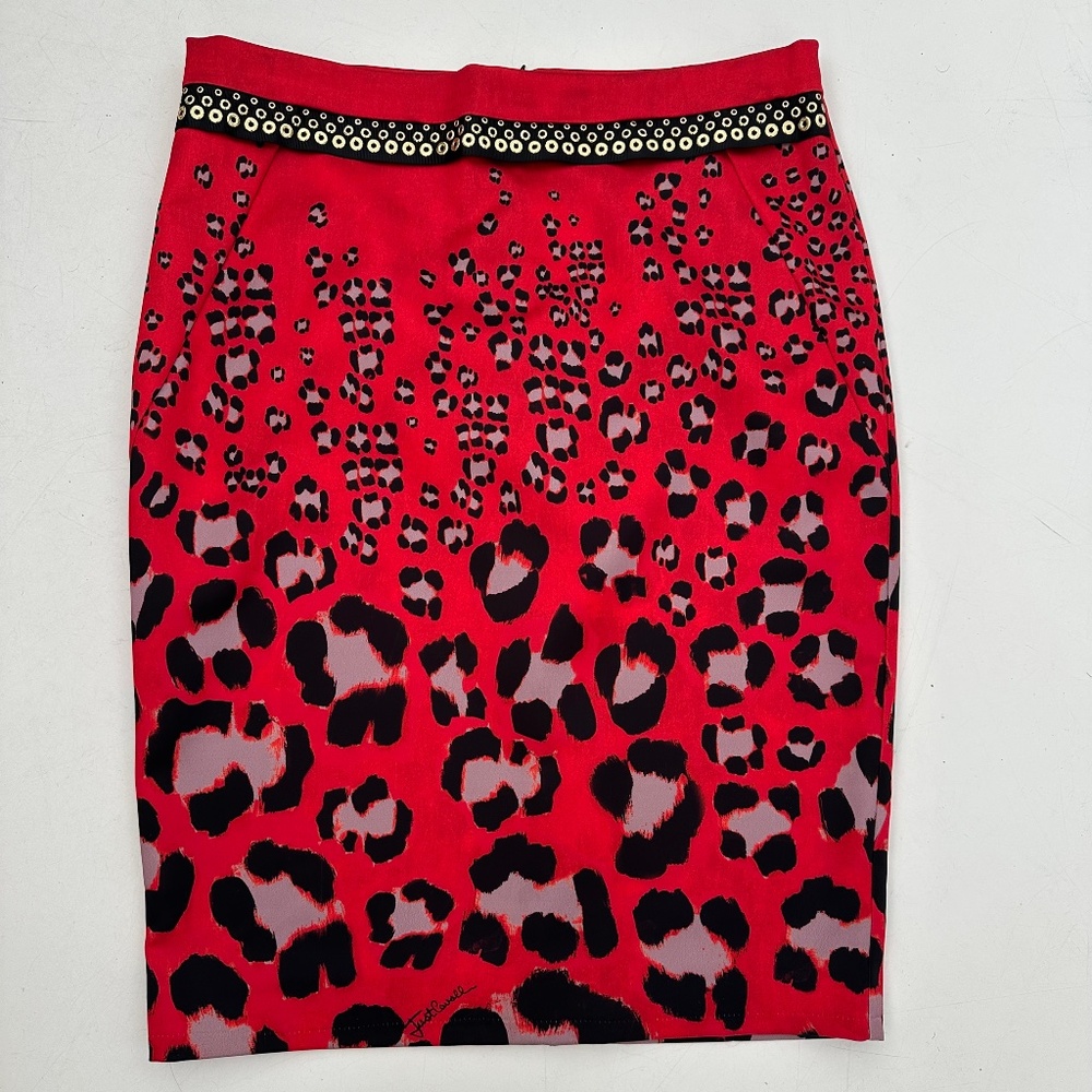 JustCavalli jaguar print satin skirt IT 44